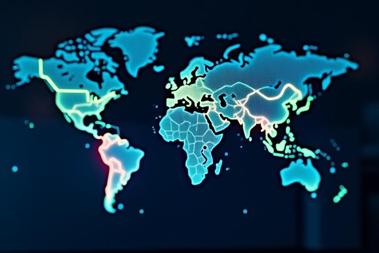 Digital map showing a global supply chain network