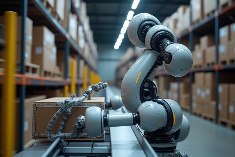 Automated warehouse robot sorting packages